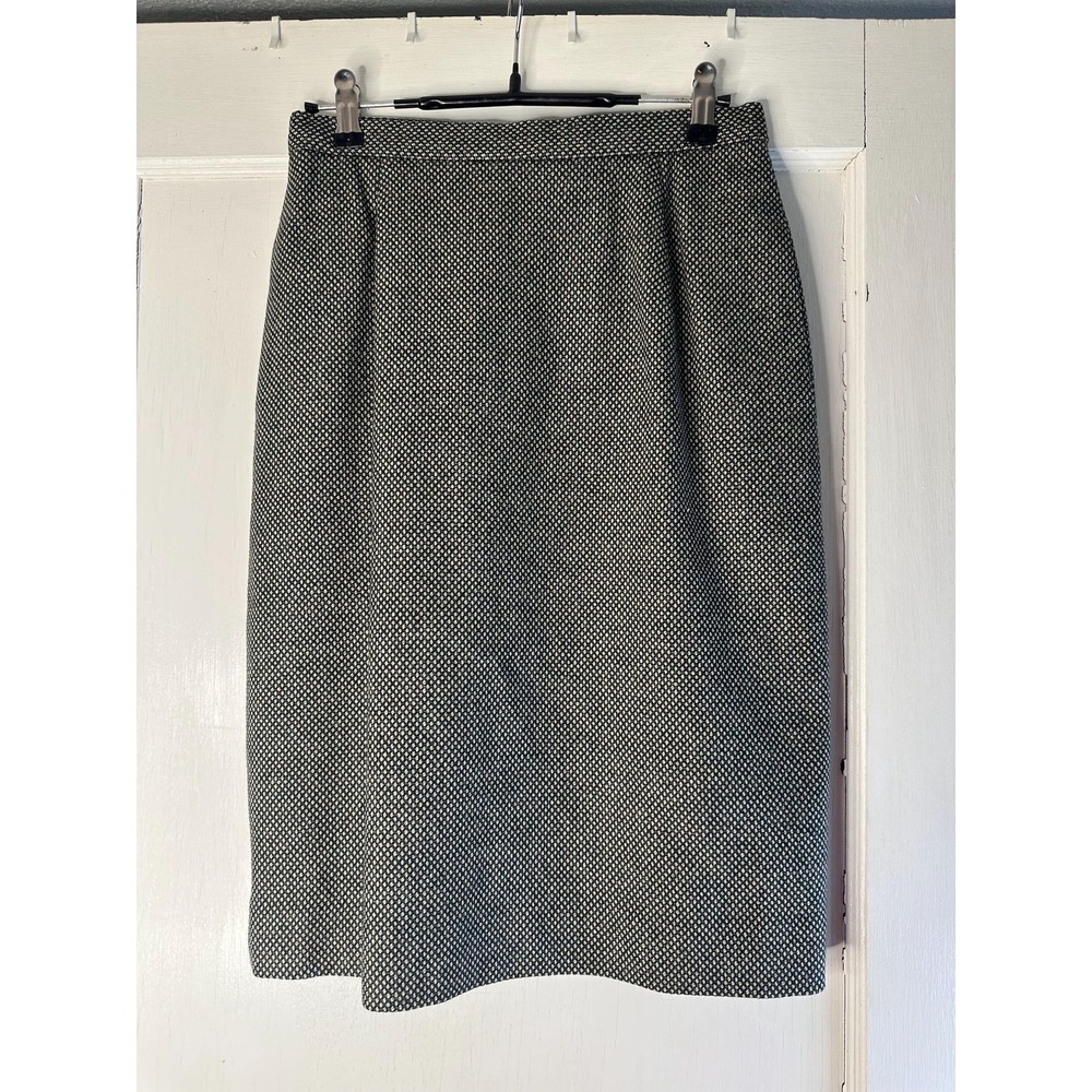 Vintage Wickford Wool Black White Dotted Skirt Womens Size 8 Pencil Midi
